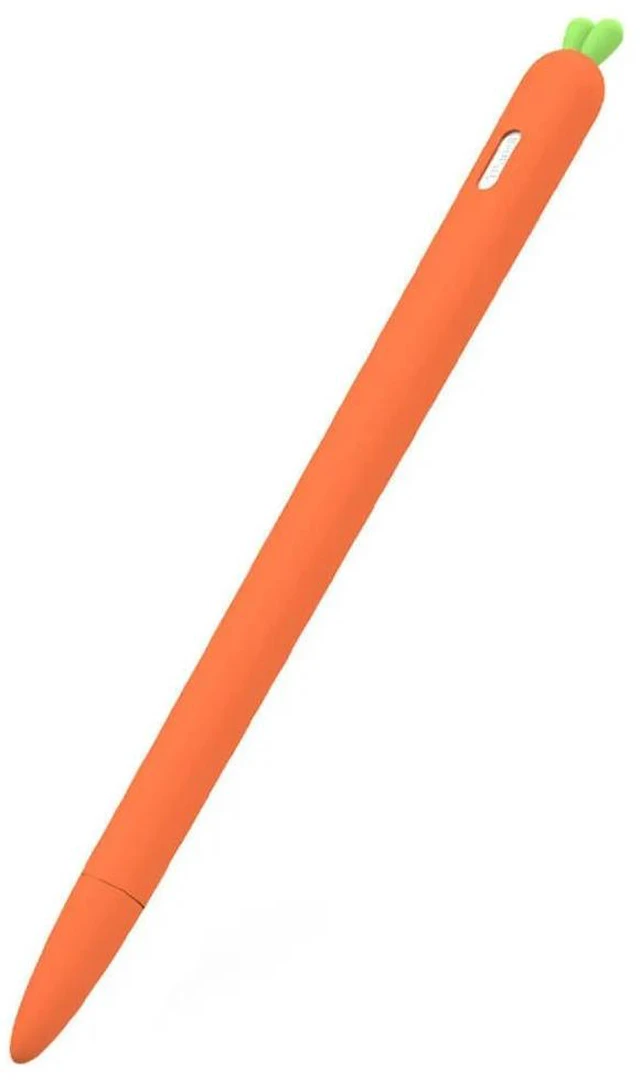 Alt view image 5 of 6 - Carrot Silicone Stylus Sleeve Protective Cover Orange Compatible Pencil 2 Ergonomic Anti-Slip Grip Reduce Wrist Fatigue