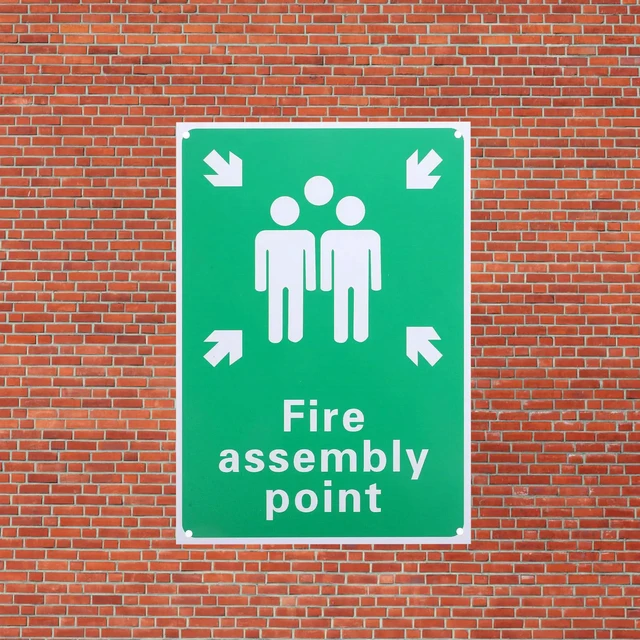Alt view image 4 of 6 - Fire Assembly Point Sign PVC Sturdy Lightweight Emergency Safety Sign for Office Bar Garage Outdoor Fire Safety Warning Board