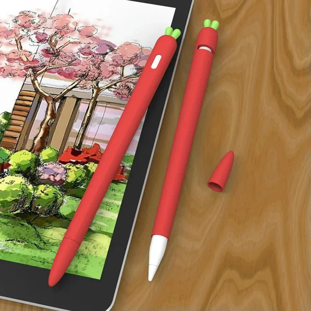Alt view image 6 of 6 - Carrot Shaped Silicone Stylus Grip Holder Red Ergonomic Design Anti-Slip Texture for Pencil 1 Lightweight