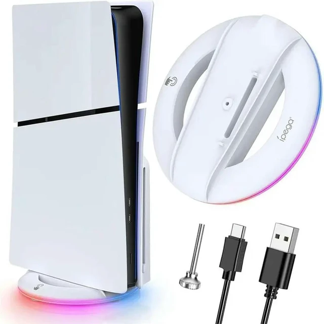 Alt view image 5 of 6 - Ipega For PS5 Slim Console Disc And Digital Vertical Stand With 14 Light Mode, RGB Base Stand For PS5 Slim Cons