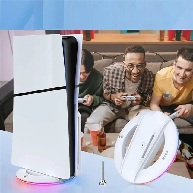 Alt view image 6 of 6 - Ipega For PS5 Slim Console Disc And Digital Vertical Stand With 14 Light Mode, RGB Base Stand For PS5 Slim Cons