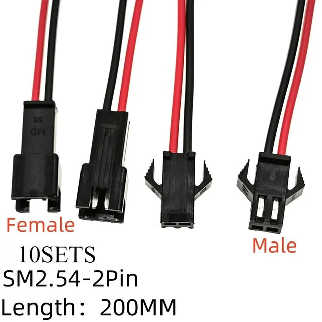 Alt view image 3 of 4 - JST 2.54 SM 2 Pin Connector Plug Female & Male with 200MM Wire 10 Sets