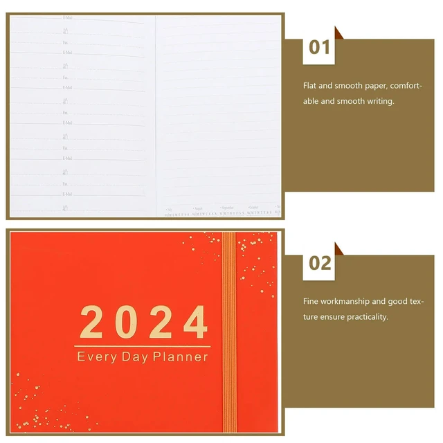 Alt view image 5 of 6 - 2024 Schedule Notebook English Agenda Notepad Wear Resistant Office Supply Daily Planner Organizer for Time Management and Habit