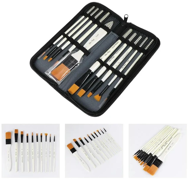 Alt view image 5 of 6 - 10Pcs Professional Painting Brushes Set Wood Handle Nylon Tips Deform Resistant Smooth Handle for Watercolor Oil Gouache Drawing