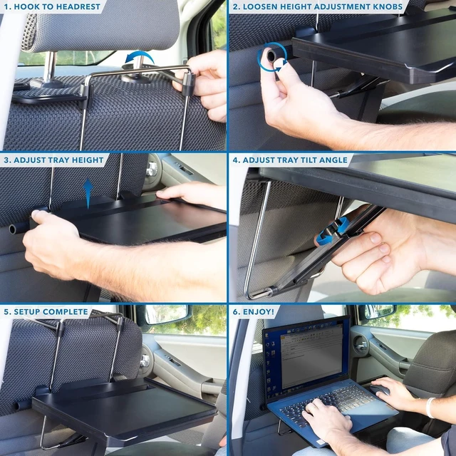 Alt view image 14 of 14 - Mount-It! Car Table Tray with Adjustable Height and Tilt | Car Desk for Laptop FITS on Any Car Model and Steering Wheel | Holds Food, Drinks, Laptops, Tablets, Books and More! -