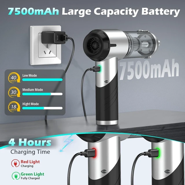 Alt view image 9 of 14 - HIXO Car Vacuum Portable Cordless Foldable Mini Vacuum, 17000PA Strong Suction, 40mins Runtime, 4-in-1 Air Duster & Air Blower Handheld Vacuum with One-Click Dust Removal for Car, Home,Office Pet