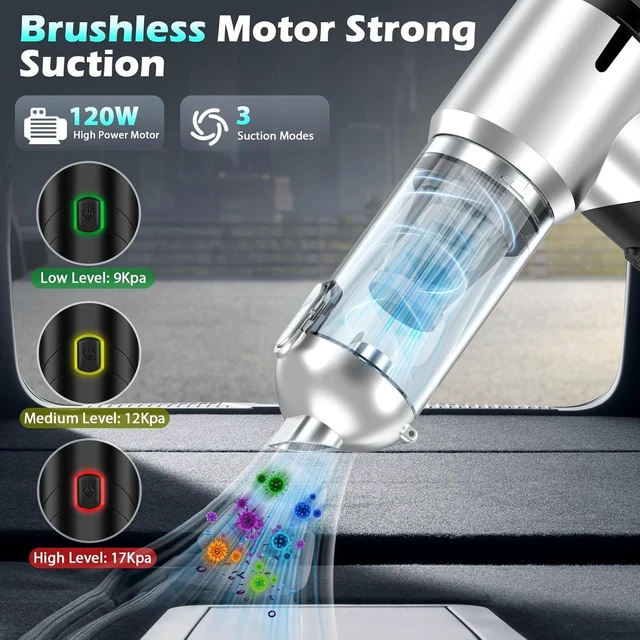 Alt view image 10 of 14 - HIXO Car Vacuum Portable Cordless Foldable Mini Vacuum, 17000PA Strong Suction, 40mins Runtime, 4-in-1 Air Duster & Air Blower Handheld Vacuum with One-Click Dust Removal for Car, Home,Office Pet