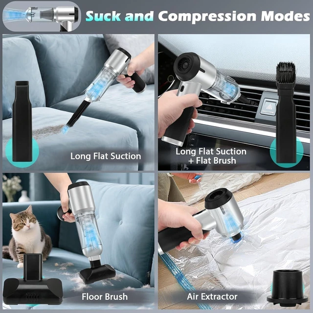 Alt view image 13 of 14 - HIXO Car Vacuum Portable Cordless Foldable Mini Vacuum, 17000PA Strong Suction, 40mins Runtime, 4-in-1 Air Duster & Air Blower Handheld Vacuum with One-Click Dust Removal for Car, Home,Office Pet