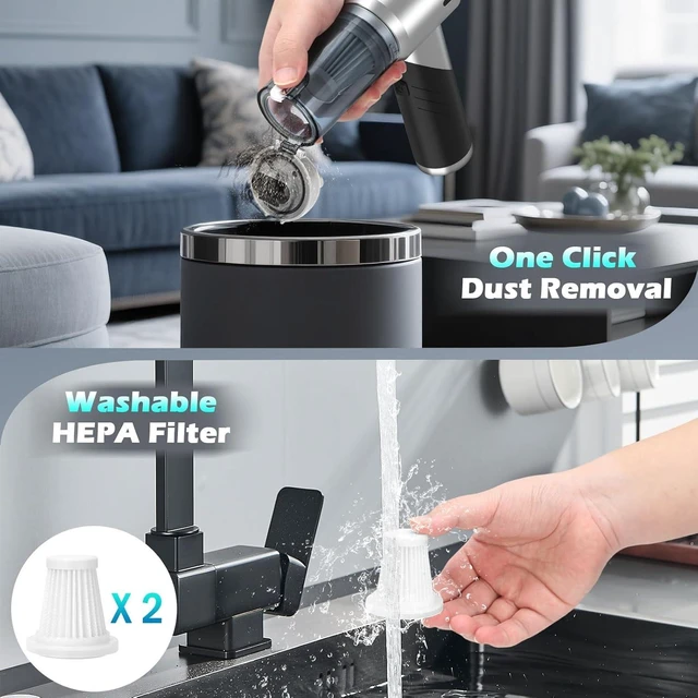 Alt view image 12 of 14 - HIXO Car Vacuum Portable Cordless Foldable Mini Vacuum, 17000PA Strong Suction, 40mins Runtime, 4-in-1 Air Duster & Air Blower Handheld Vacuum with One-Click Dust Removal for Car, Home,Office Pet