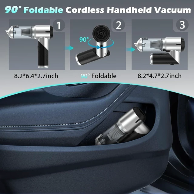 Alt view image 11 of 14 - HIXO Car Vacuum Portable Cordless Foldable Mini Vacuum, 17000PA Strong Suction, 40mins Runtime, 4-in-1 Air Duster & Air Blower Handheld Vacuum with One-Click Dust Removal for Car, Home,Office Pet