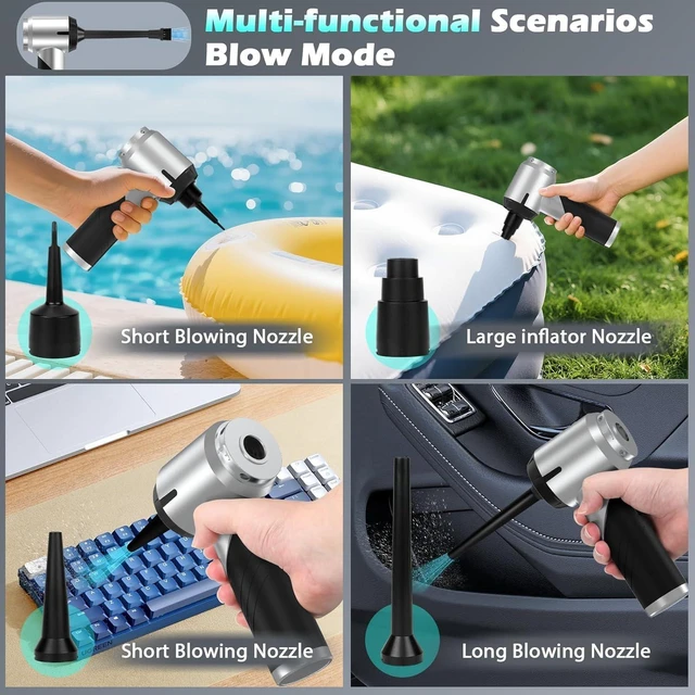 Alt view image 14 of 14 - HIXO Car Vacuum Portable Cordless Foldable Mini Vacuum, 17000PA Strong Suction, 40mins Runtime, 4-in-1 Air Duster & Air Blower Handheld Vacuum with One-Click Dust Removal for Car, Home,Office Pet
