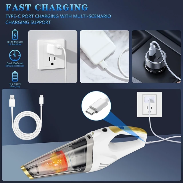 Alt view image 13 of 14 - XGJUCE Handheld Vacuum Cordless,Car Vacuum Portable Cordless Rechargeable Hand Vacuum with LED Light, 6kpa Powerful Suction with Three Types of Suction Heads and Filters for Cat/Home/Office Cleaning