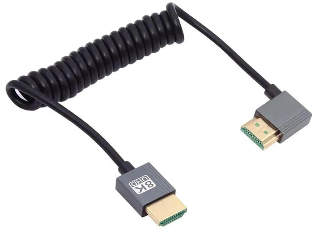 Alt view image 2 of 7 - 90 Degree Left Angled HDMI 2.1 Male to Male Coiled Stretch Cable, 100cm 8K@60Hz High Speed Retractable HDMI Cord for Monitor HDTV Computer Laptop