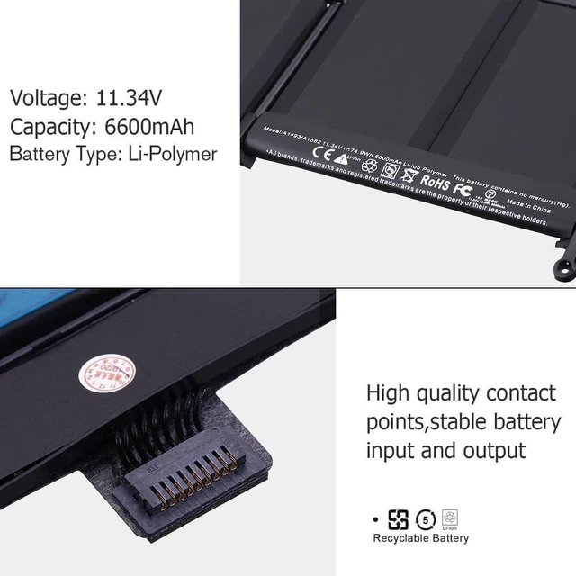 Alt view image 2 of 5 - HBFVG A1582 A1502 Laptop Battery Replacement for MacBook Pro Battery 13 inch Retina Early 2015 Mid 2014 Late 2013 MacBoo Pro 11,1 12,1 MacBook Pro A1502 A1493 A1582(11.34V 71.8Wh)
