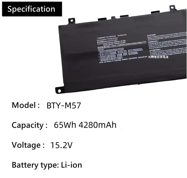 Alt view image 2 of 7 - HCSK BTY-M57 Laptop Battery Replacement for MSI GP66 GP76 Leopard 10UE 10UG 10UH 11UE 11UG 11UH Vector GP66 GP76 12UE 12UG 12UH 12UGS 10UE-065ES 11UG-247CA MS-17K3