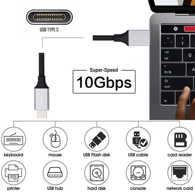 Alt view image 6 of 7 - 1FT USB 3.1 10Gbps Type C Male to USB 3.0 Type A Male Cable, 3A Fast Charging Data Sync Cord for Laptop Phone External Disk
