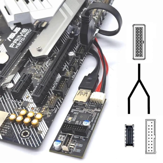 Alt view image 7 of 7 - 19/20Pin Header to USB 3.0 20Pin & Type-E Dual Ports Splitter, 5Gbps 1-to-2 HUB Adapter, PCBA Type for Desktop PC Motherboard