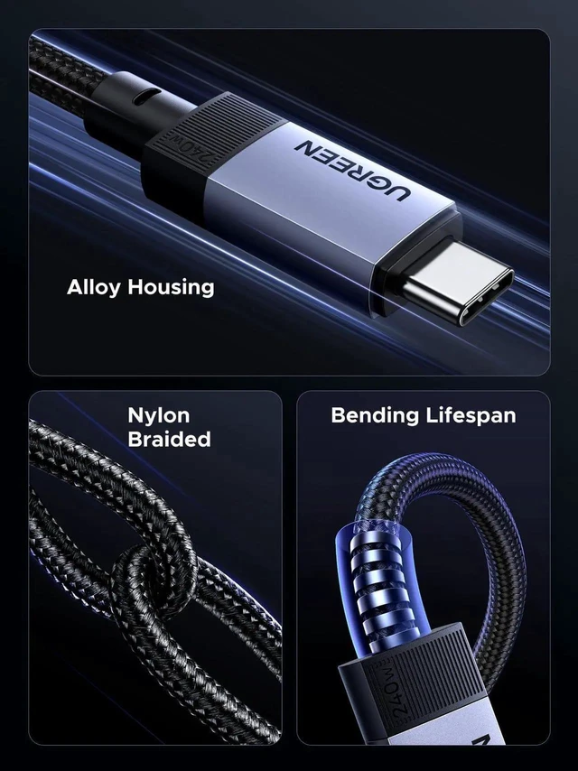 Alt view image 6 of 7 - UGREEN 240W USB C Cable, USB 3.2 Gen2 10Gbps Data Transfer, 4K@60Hz Video Output Fast Charging Cable 3.3FT Compatible with iPhone 17/16/15 Pro Max, Galaxy S25/S24/S23 Ultra, MacBook Pro, NVMe SSD, Mon