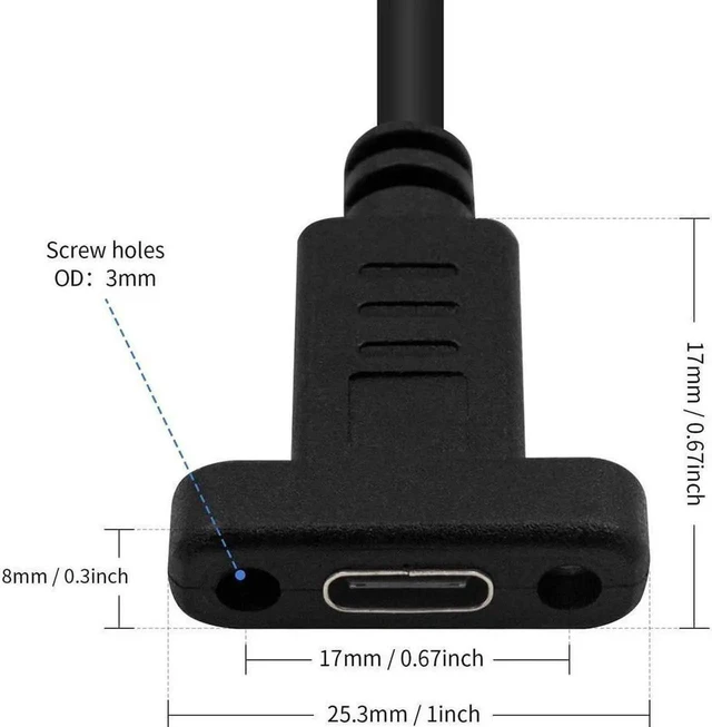 Alt view image 2 of 6 - 90 Degree USB C Male to Female Extension Cable 2FT/60cm, Right Angled USB 3.1 Type C Extender with Panel Mount Screw Hole for Charging & Data Sync