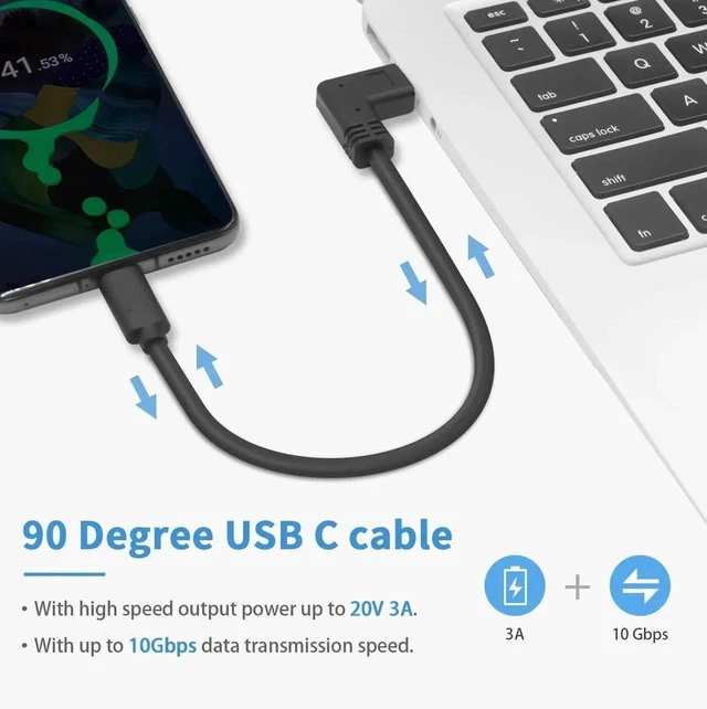 Alt view image 2 of 7 - 30CM Short USB C to USB C Right Angle Cable, USB 3.1 90 Degree Type C Fast Charging Cord, 60W 10Gbps Compatible with Galaxy S20 MacBook Pro