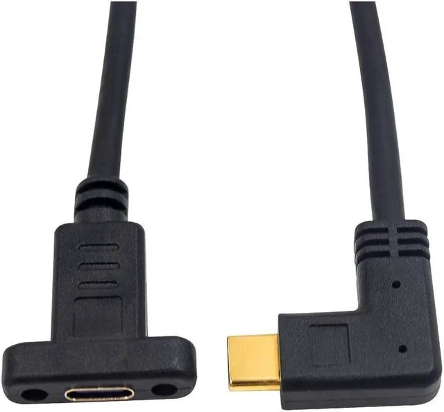 Alt view image 6 of 6 - 90 Degree USB C Male to Female Extension Cable 2FT/60cm, Right Angled USB 3.1 Type C Extender with Panel Mount Screw Hole for Charging & Data Sync