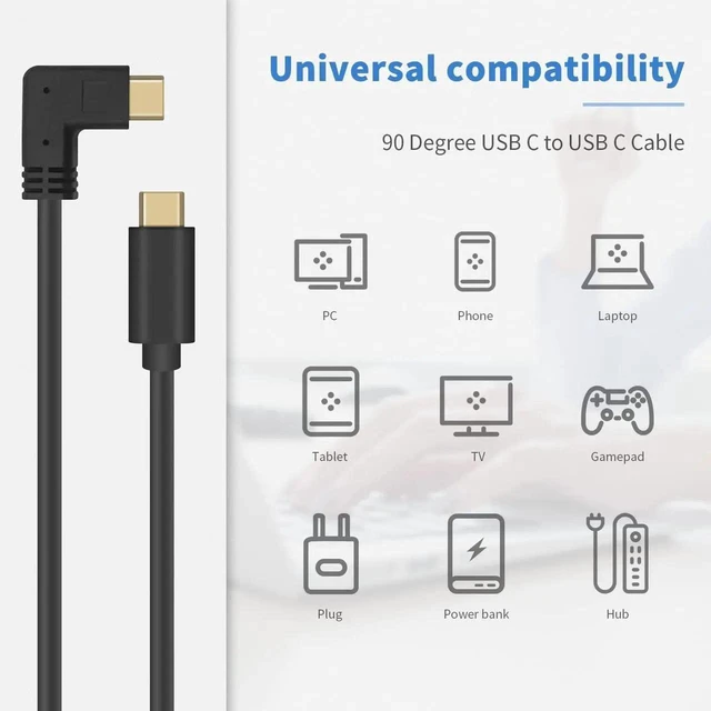 Alt view image 7 of 7 - 30CM Short USB C to USB C Right Angle Cable, USB 3.1 90 Degree Type C Fast Charging Cord, 60W 10Gbps Compatible with Galaxy S20 MacBook Pro