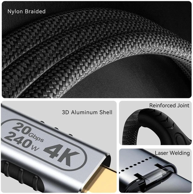 Alt view image 6 of 7 - 6FT USB C to USB C Cable, USB 3.2 Gen 2 20Gbps High Speed Cord, 240W PD Fast Charging, 4K@60Hz UHD Video Output, Type C Monitor Charging Data Cable