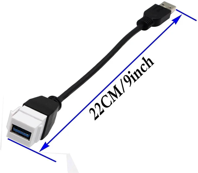Alt view image 2 of 7 - 9 Inch/22CM USB 3.0 Keystone Jack Insert Cable, White USB 3.0 A Female to Male Extension Connector, Wall Plate Outlet Panel Adapter Cable for Keystone Port Installation