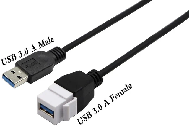 Alt view image 4 of 7 - 9 Inch/22CM USB 3.0 Keystone Jack Insert Cable, White USB 3.0 A Female to Male Extension Connector, Wall Plate Outlet Panel Adapter Cable for Keystone Port Installation