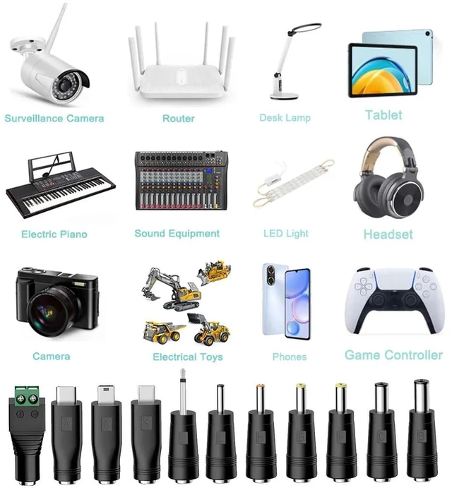 Alt view image 4 of 7 - Universal Charger Power Core, 5V USB to DC 5.5x2.1mm Charging Cable with 11 Multi Connectors, Micro USB/Type C/Mini USB & Multiple DC Tips, 3.3FT Universal Power Cord