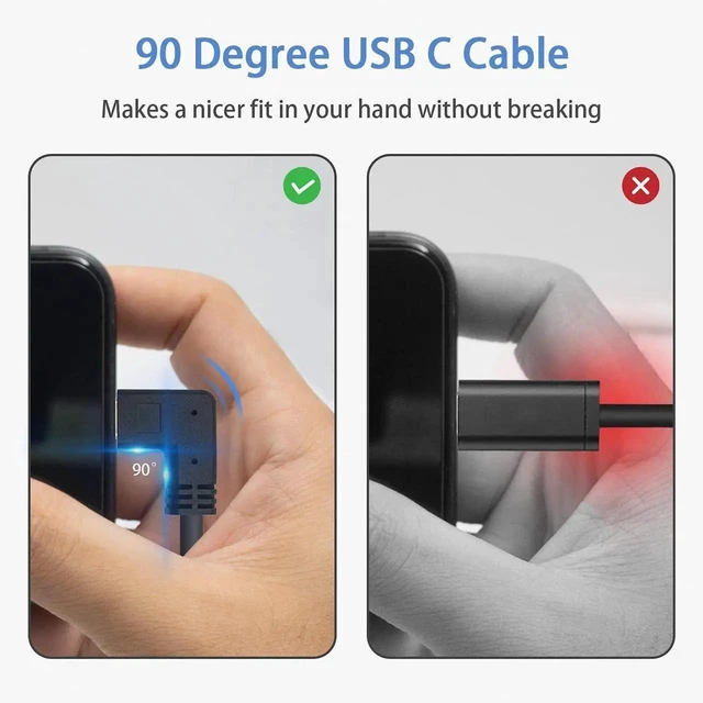 Alt view image 3 of 7 - USB C Right Angle Extension Cable 30CM, PD 3.1 90 Degree Type C Short Extender Cord, 3A Fast Charging Data Cable for Laptop PC Mobile Phone