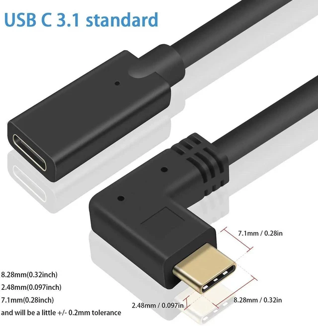 Alt view image 7 of 7 - USB C Right Angle Extension Cable 30CM, PD 3.1 90 Degree Type C Short Extender Cord, 3A Fast Charging Data Cable for Laptop PC Mobile Phone