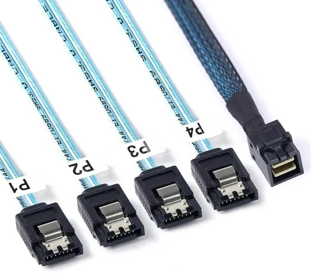 Alt view image 5 of 5 - 3.3FT / 1M SFF-8643 to SATA Forward Breakout Cable, Mini SAS HD SFF8643 to SATA Hard Drive Cable for Server, RAID, NAS Storage