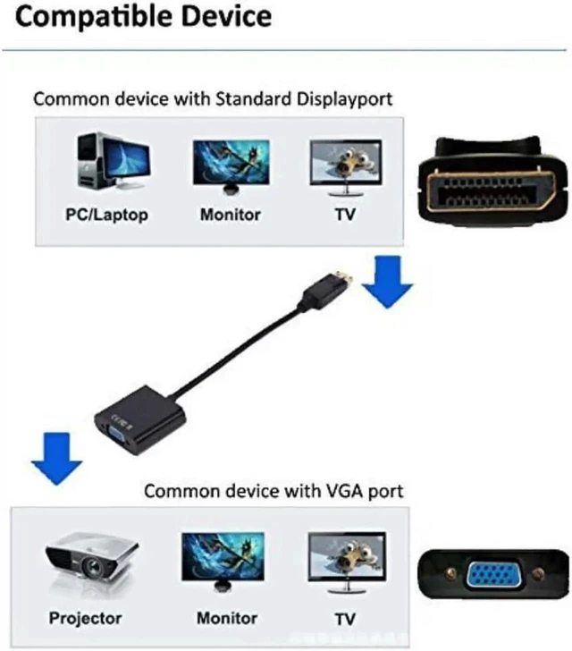 Alt view image 4 of 6 - 3 PCS DisplayPort to VGA Adapter, 1080P@60Hz DP Male to Female Converter, Support 2048 x 1152@60Hz Resolution