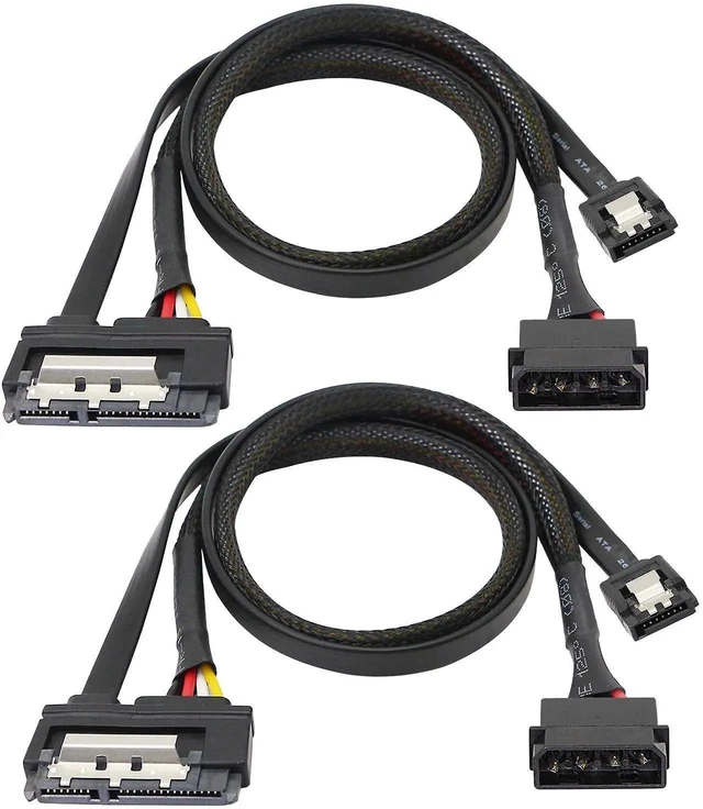 Main image of 2 Pack 2-in-1 LP4 IDE to SATA Extension Cable, 19.7in Combined 7Pin SATA III Data & 15Pin SATA Female Power Cord, 6Gbps for HDD SSD Optical Drive PCI Card