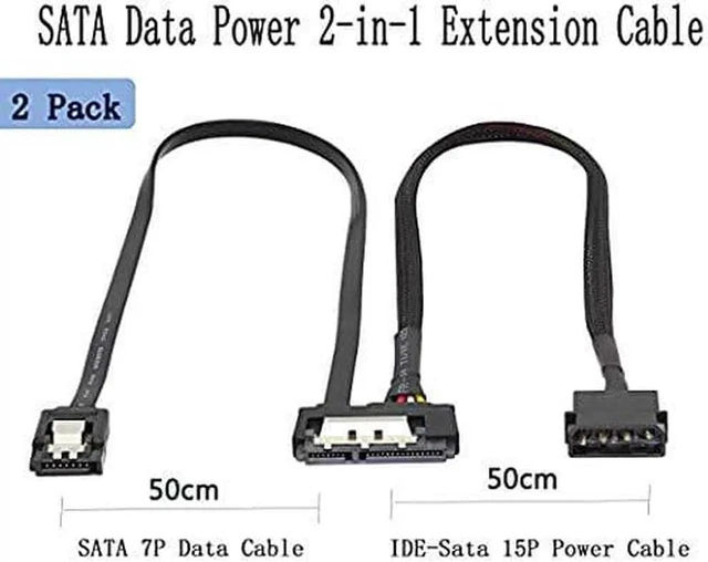 Alt view image 4 of 7 - 2 Pack 2-in-1 LP4 IDE to SATA Extension Cable, 19.7in Combined 7Pin SATA III Data & 15Pin SATA Female Power Cord, 6Gbps for HDD SSD Optical Drive PCI Card