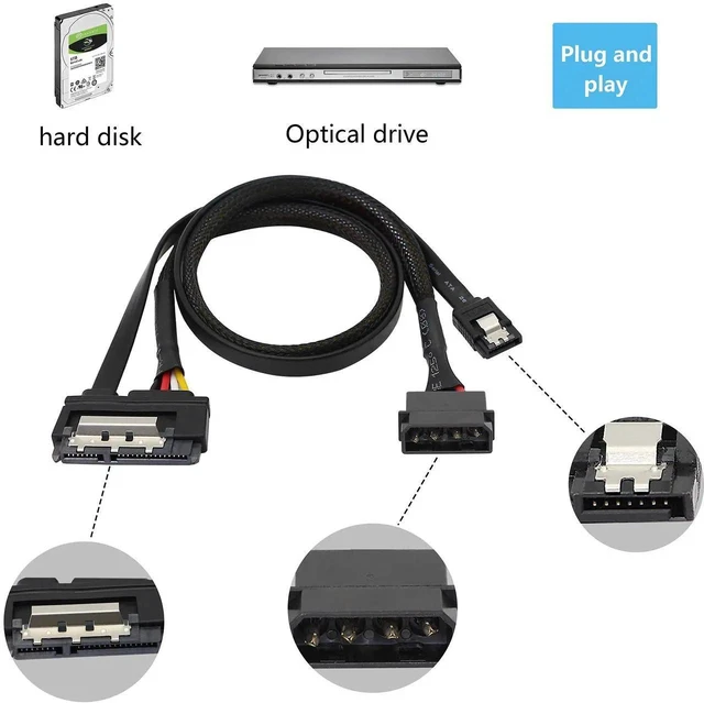 Alt view image 5 of 7 - 2 Pack 2-in-1 LP4 IDE to SATA Extension Cable, 19.7in Combined 7Pin SATA III Data & 15Pin SATA Female Power Cord, 6Gbps for HDD SSD Optical Drive PCI Card