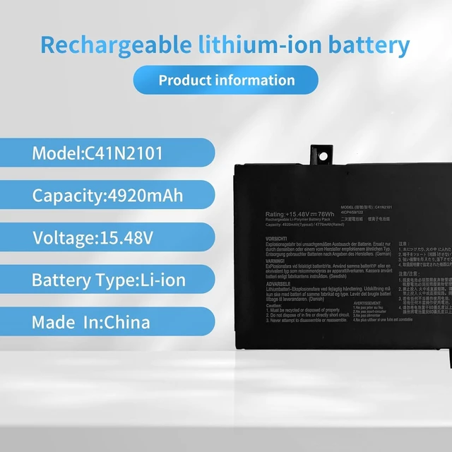Alt view image 2 of 5 - C41N2101 Laptop Battery Replacement for ASUS ROG Zephyrus G14 GA402 GA402R GA402RJ GA402NI GA402NJ GA402NV TUF Dash F15 FX517 FX517ZC FX517ZE Zenbook Pro 14 UM6702RA UX8402ZA Series(15.48V 76Wh)