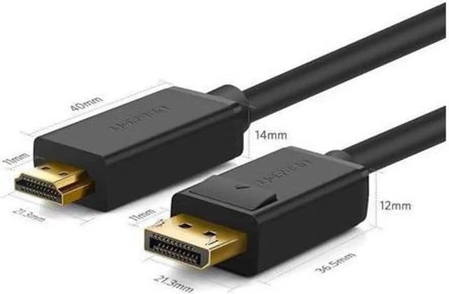 Alt view image 6 of 7 - UGREEN DisplayPort to HDMI Cable 3.3FT 4K UHD Male to Male Video Audio Cord for HP, HTC VIVE, DP-Enabled PCs, Laptops, HDTV, Monitor