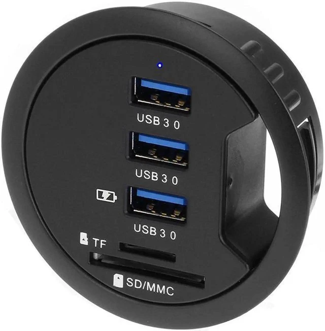 Main image of 2.5 Inch Grommet In-Desk USB Hub, USB 3.1 Gen 1 3 Port Data Hub with BC 1.2 Charger and SD Card Reader
