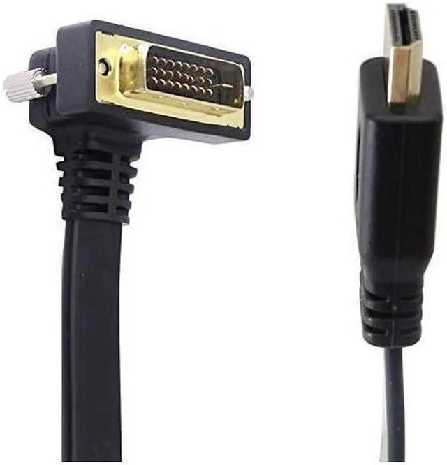 Alt view image 6 of 6 - Bi-Directional DVI-D (24+1) to HDMI Flat Cable, Right Angle Gold-Plated Male to Male Adapter for PC Laptop HDTV Projector