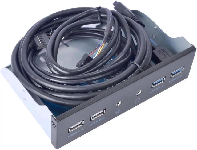 Main image of 5.25 Inch Front Panel Hub, 2 USB 3.0 + 2 USB 2.0 with HD Audio & Mic Jack, Desktop Chassis USB Hub with 20Pin Header & 2FT Extension Cable