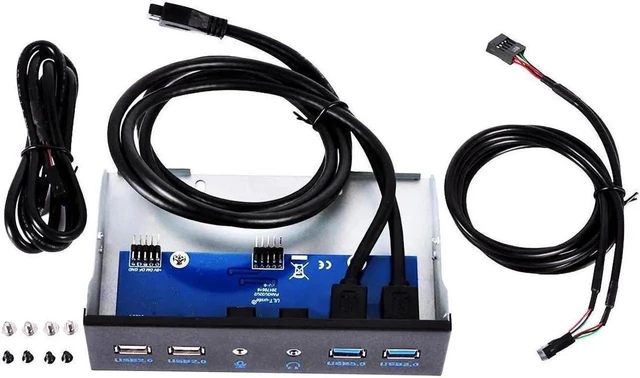 Alt view image 3 of 4 - 5.25 Inch Front Panel Hub, 2 USB 3.0 + 2 USB 2.0 with HD Audio & Mic Jack, Desktop Chassis USB Hub with 20Pin Header & 2FT Extension Cable
