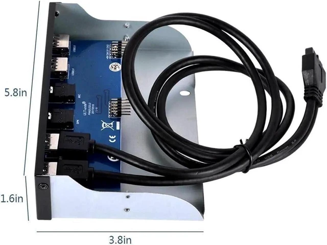 Alt view image 2 of 4 - 5.25 Inch Front Panel Hub, 2 USB 3.0 + 2 USB 2.0 with HD Audio & Mic Jack, Desktop Chassis USB Hub with 20Pin Header & 2FT Extension Cable