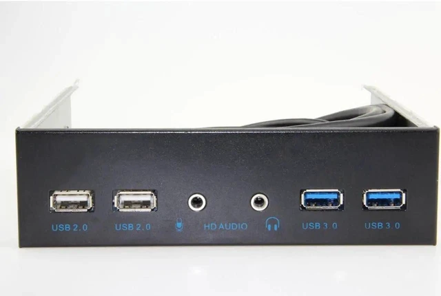 Alt view image 4 of 4 - 5.25 Inch Front Panel Hub, 2 USB 3.0 + 2 USB 2.0 with HD Audio & Mic Jack, Desktop Chassis USB Hub with 20Pin Header & 2FT Extension Cable