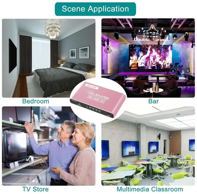 Alt view image 6 of 7 - HDMI Splitter 1 in 4 Out Pink, 4K 3D 1080P HDMI Splitter 1 Source to 4 Displays, Aluminum Alloy for PS4, Fire Stick, HDTV, Monitor