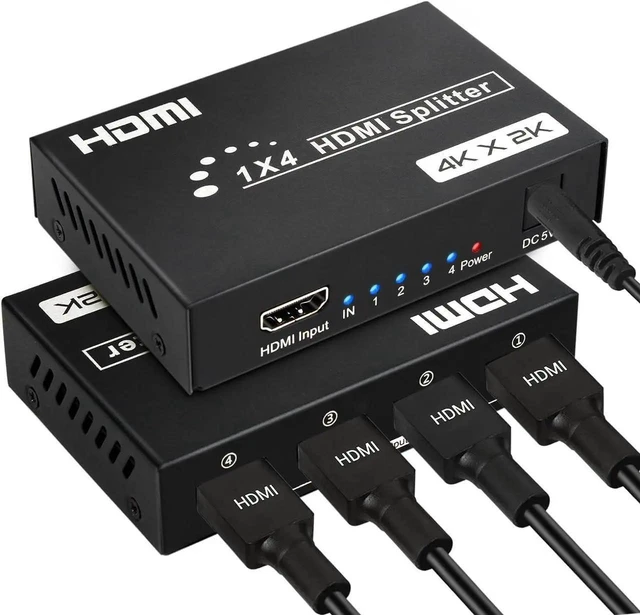 Main image of 1 in 4 Out HDMI Splitter, 4-Port HDMI Splitter 4K@30Hz with Power Adapter, EDID 3D HD Video Distributor Compatible with PS4, Xbox, Fire Stick, HDTV