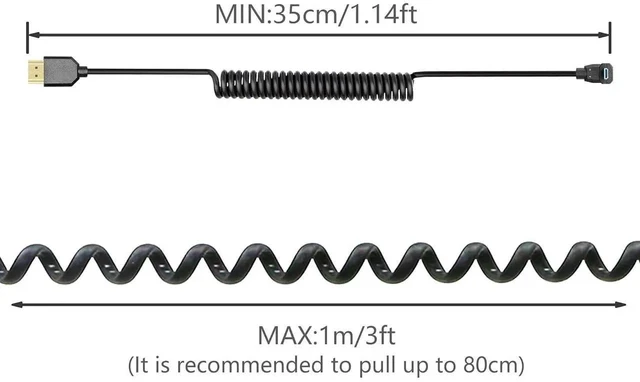 Alt view image 6 of 7 - Micro HDMI to HDMI Cable Coiled 8K HDMI 2.1 Telescopic Cable High Speed Cable Support 120Hz 48Gbps Dynamic HDR for Digital Cameras (Up Angle)
