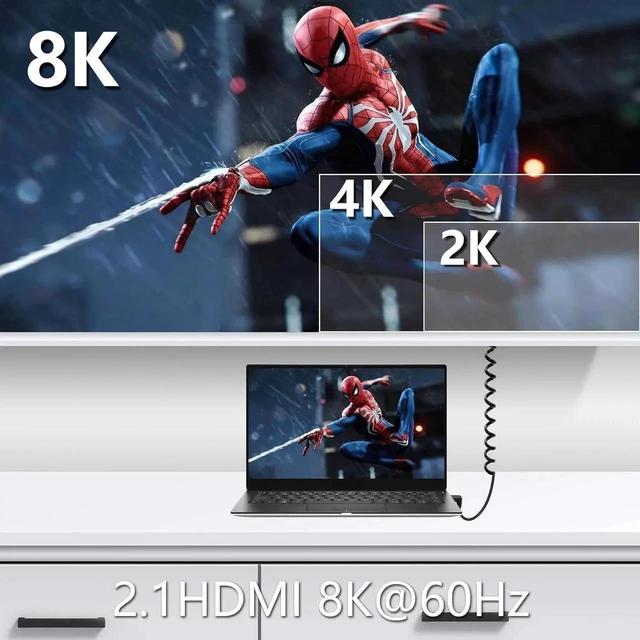 Alt view image 4 of 7 - Micro HDMI to HDMI Cable Coiled 8K HDMI 2.1 Telescopic Cable High Speed Cable Support 120Hz 48Gbps Dynamic HDR for Digital Cameras (Up Angle)