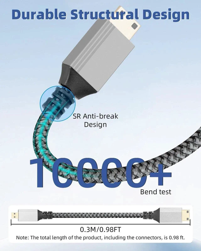 Alt view image 5 of 7 - 0.98FT/0.3M Micro HDMI to Mini HDMI Cable, HDMI 2.0 Braided 4K@60Hz 18Gbps Type D to Type C Male to Male Cord for HDTV Monitor Media Device